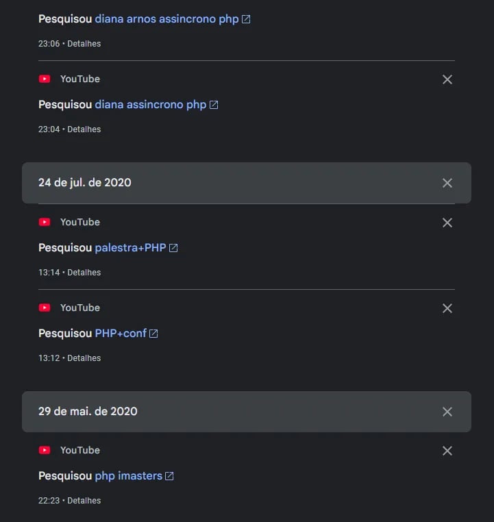 Meu histórico do YouTube, 2020